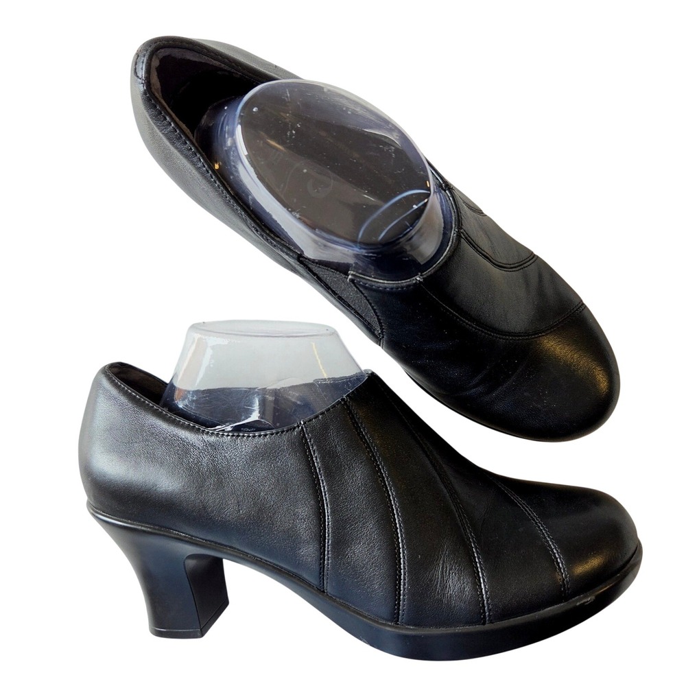 Dansko Black Leather Heeled Booties Pumps Slip On Shoes Womens EU‎ 40 US 9.5